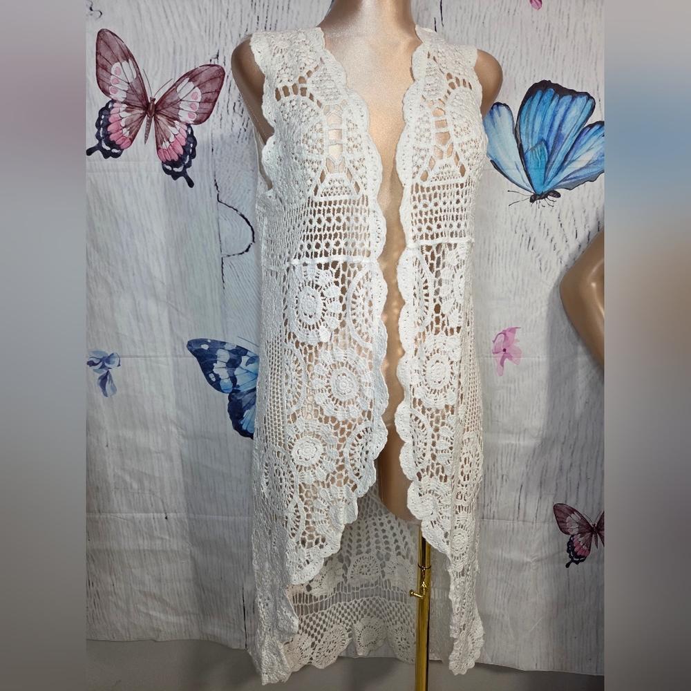 Elegant White Crochet Swim Sarong